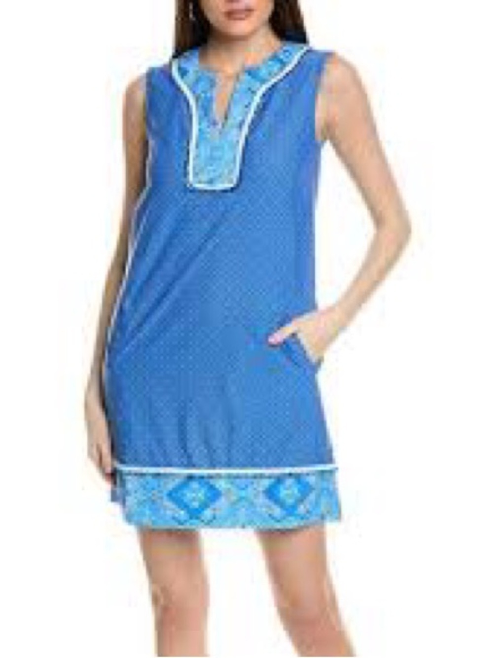 Cabana Life Blue and White Patterned Sundress with Trim. Medium